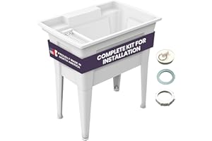 32” Utility Sinks for Laundry Room, Garage, Garden, Basement – Noah William Home Indoor and Outdoor Polypropylene Basement Wash Tub - No Faucet Included (White)