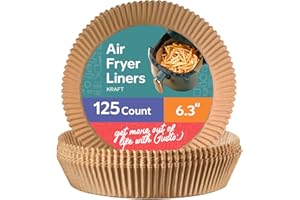 Gusto [125 Count] 6.3 Inch Round Air Fryer Liners Disposable - Non-Stick Parchment Paper Liners, Oil and Water Resistant - Kr