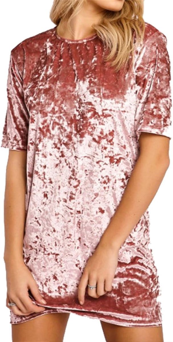 Bawar Damen Samtkleider Mini Cocktailkleid Kurzarm Abendkleid A-Linie T-Shirt Partykleid