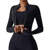 FEOYA Women Long Sleeve Full Zip Workout Crop Jacket Slim Fit Turtleneck Thumbhole Sports Track Jacket Ultra Short 2023