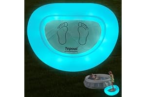 Tepoal Inflatable Pool Foot Bath Basin with Colorful Lights, Solar Powered Pool Foot Wash Tray for Above Ground | Foot Tub for Pool Entry Ladder, Foot Soaking Basin for Swimming Pool Clean Feet