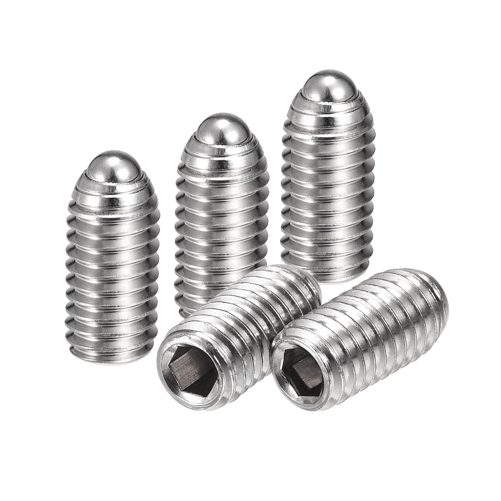 sourcing map Ball Point Set Screws, M5 x 10mm 304 Stainless Steel Metric Spring Hex Socket Screw 20pcs