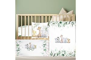 HunnmingRe Baby Safari Animals Crib Bedding Set 3 Pcs Crib Set Baby Blanket, Fitted Sheet, Pillowcase Soft Flannel Nursery Bedding for Standard Infant Bed and Toddler Mattress Newborns Gifts