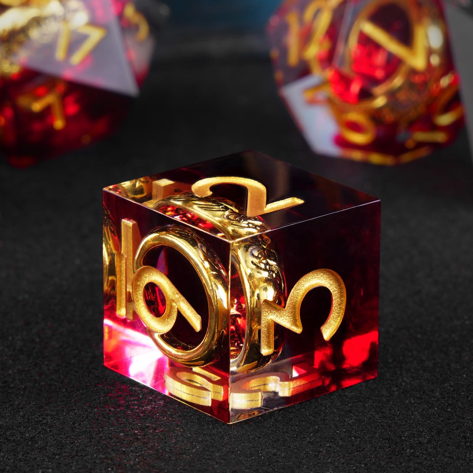 ORUZA 7 PCS Lord Of The Ring DND Dice Set Red Resin Sharp Edge Dice Polyhedral D&D Dice Set for Dungeons and Dragons RPG MTG Role Playing Game Dice D20 D12 D10 D8 D6 D4 D%