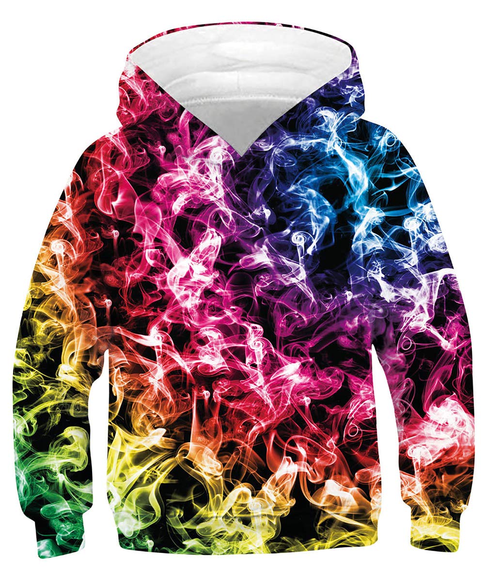 Boys Girls Fashion Hoodies Colorful Smoke Long Sleeve Autumn Sweatshirt Epic Realistic Vivid Prined Coolest Clothes for Sports Casual Wear School Yellow Red Blue 6Y 7Y (Colorful Smoke,S)