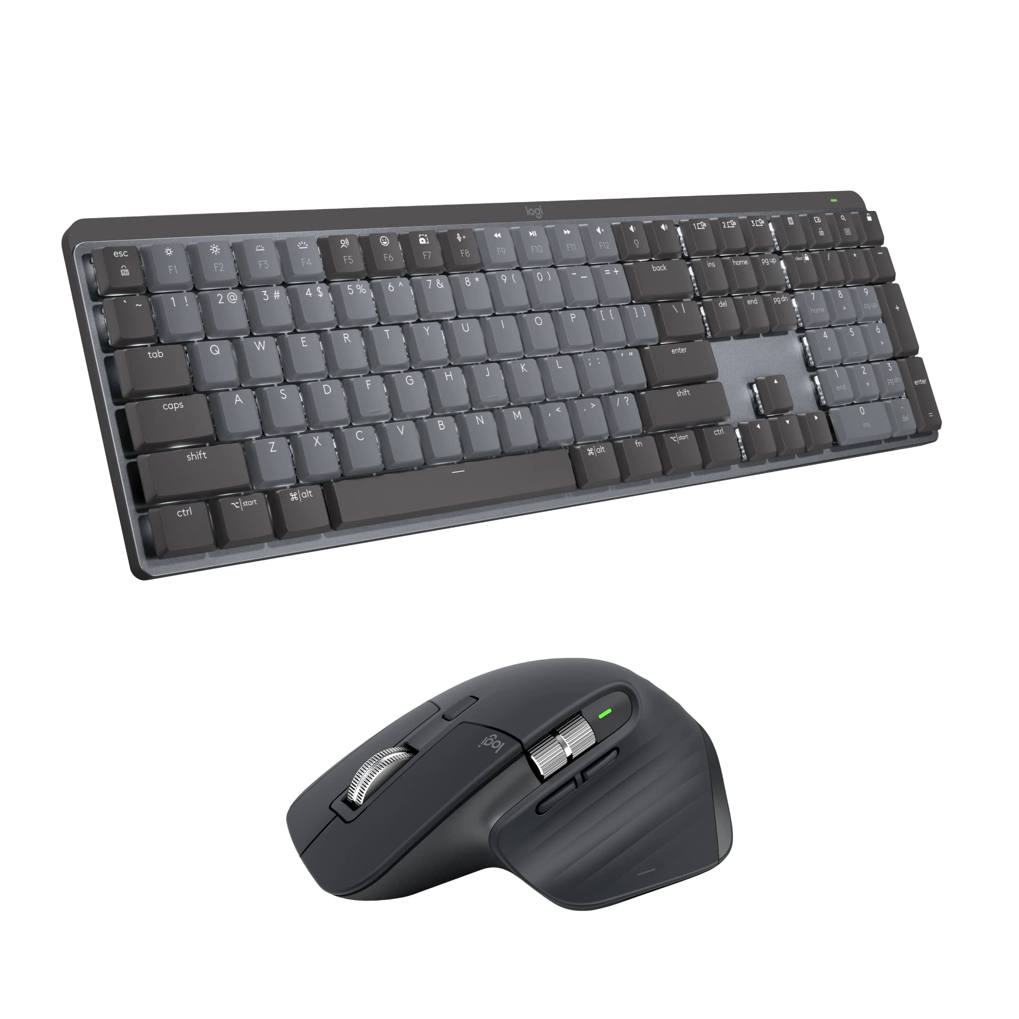 Logitech MX Mechanical Full-Size Illuminated Wireless Keyboard, Linear, and MX Master 3S Performance Wireless Bluetooth Mouse Bundle, macOS, Windows, Linux, iOS, Android Image