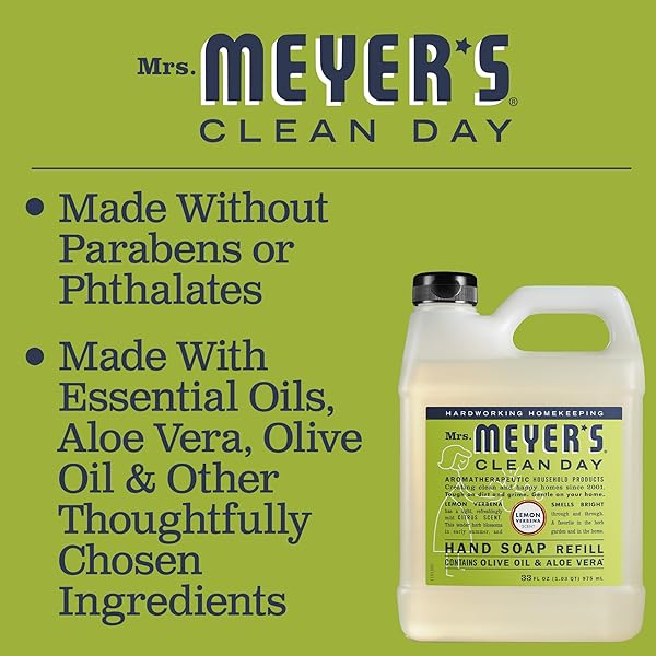 MRS. MEYER’S CLEAN DAY LIQUID HAND SOAP REFILL, CRUELTY FREE AND BIODEGRADABLE FORMULA, LEMON VERBENA SCENT, 33 OZ
