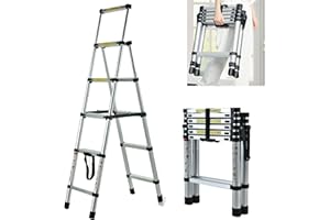 DICN Aluminum Telescoping Ladder Extension Ladder Portable Steps Ladder 5+6 Steps Compact Aluminium Herringbone Ladder, 330lbs Capacity, for Household, RV, Outdoor