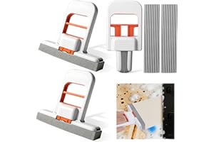 Juome 3Pcs Mini Foldable Desktop Mop - Portable Self-Squeeze Sponge Cleaning Tool, Wet and Dry Use Cleaning System, Mini Mop for Kitchen Counter, Bathroom, Glass (5 Sponge Head + 3 Squeeze Handle)