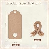 Koogel Brown Kraft Gift Tags 120 Pcs with Jute String 9x4 cm Heart Cut-Out view 6