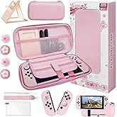 HLRAO Pink Travel Carrying Case Accessories Kit Compatible with Nintendo Switch (NOT Fit OLED/Lite).Pink Switch Hard Protective Cover,Adjustable Stand,Screen Protector & Cute Thumb Grips 10 in 1 Gift.