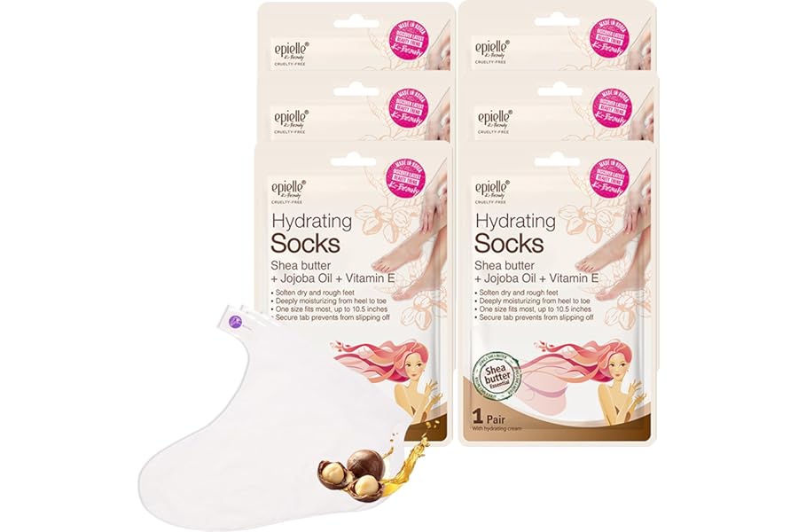Epielle Hydrating Foot Mask 6 Pairs, Deep Moisturizing Socks for Dry, Cracked Feet, Self Care Gifts for Women, Spa Kit, Stocking Stuffers, Thanksgiving Essentials