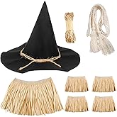 NUMJAW Halloween Scarecrow Costume Women Mens Scarecrow Accessories,Scarecrow Hat Scarecrow Straw Kit for OZ Scarecrow Cosplay Party,Raffia Scare Crow Costume Women Dress Up,One Size Fits All