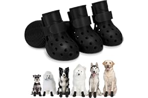 SPARKLETOPPERS Dog Shoes Non-Slip Waterproof Sandals for Hot Pavement Winter, Breathable Perforated Boots (Black, Size 7: (3.14’’x2.56'')(L*W)(4XL))