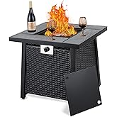 28 Inch Gas Fire Pit Outdoor Firepit Table, 50000BTU Rectangle Propane Fire Table with Lid &amp; Lava Rock for Outside Garden Backyard Deck Patio, CSA Safety Certified