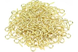 HELIFOUNER 100 Pieces 3# Screw Eyes, Screw in Eye Hooks, Metal Screw Eye Pins Hooks, Brass Plated Steel Screw Eyes, Gold