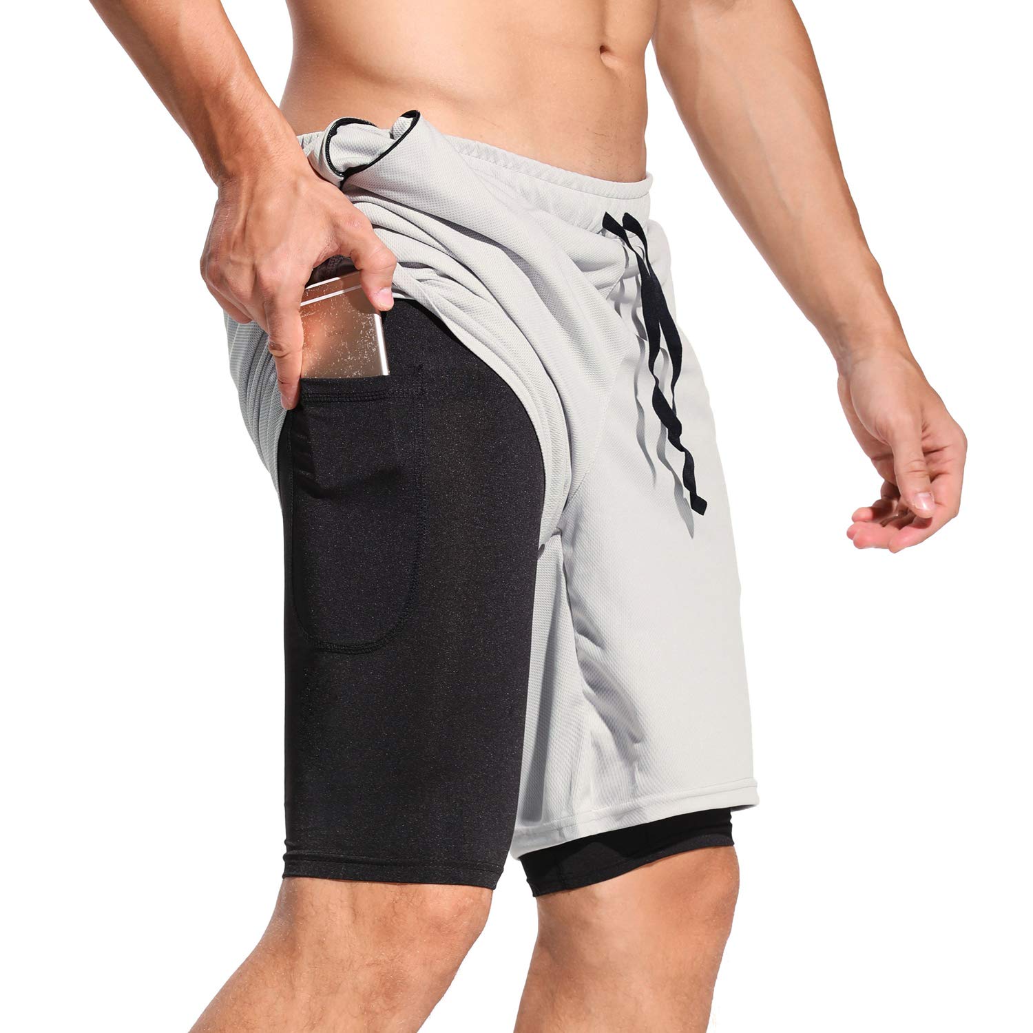 Mens 2 in 1 Gym Running Shorts Breathable Fitness Pockets Quick Dry Bottoms UK | eBay
