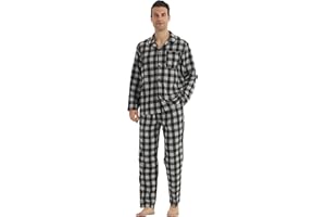 YUSHOW Mens Flannel Pajamas Set Cotton Plaid Pjs Button Down Warm Soft Lounge Sleepwear Top & Pj Pants with Pockets