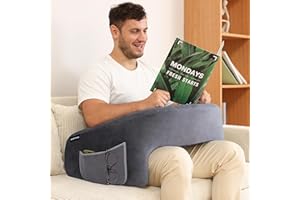 OMOTON Reading Pillow for Lap Desk, Upgrade Extra Large Gaming Pillow for Adult, Perfectly Fitting Your Body Memory Foam Arm Rest Pillow for Reading, Working, Playing in Bed Sofa (Deep Grey)