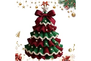 YAQIMIYA DIY Crochet Christmas Tree Kit, Handmade Holiday Decoration Set, Tree Bow Pearl Embellishment, Beginner Christmas Kit, Christmas Craft Kit, Xmas Party Crochet Decorations