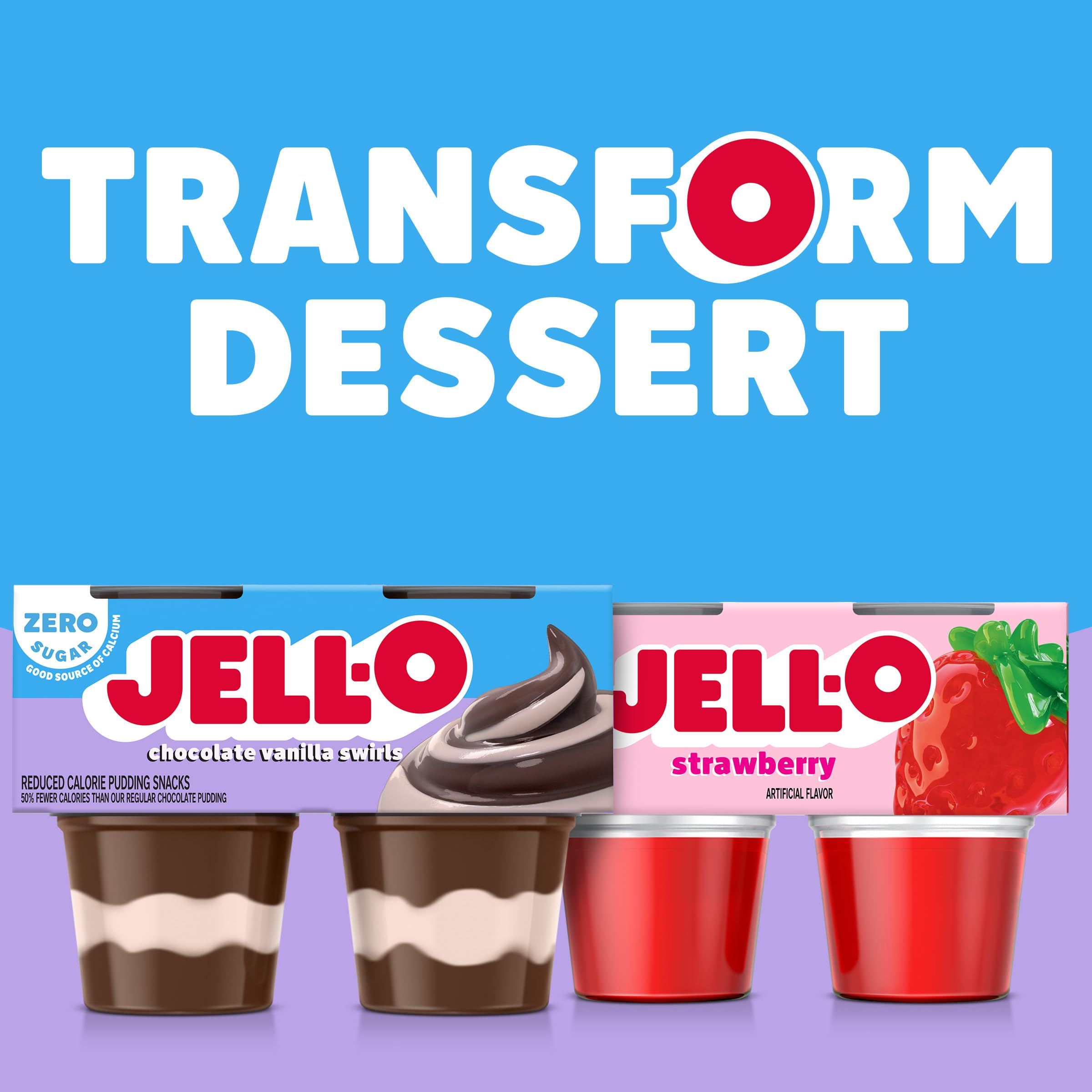 Jell-O Chocolate Vanilla Swirls Artificially Flavored Zero Sugar Ready-to-Eat Pudding Snack Cups, 4 ct Cups