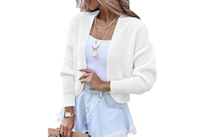 Amarmia Women's Long Sleeve Open Front Knit Cropped Cardigan Sweaters Casual Drop Shoulder Short Shrugs Sweater Coats