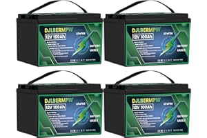 DJLBERMPW 4 Pack 12V 100Ah LiFePO4 Battery Built-in 100A BMS Lithium Battery 5120Wh 12V Lithium Batteries Up to 15000+ Cycles, Replacement Batteries for Trolling Motor,RV, Camping,Solar Home,Golf Cart