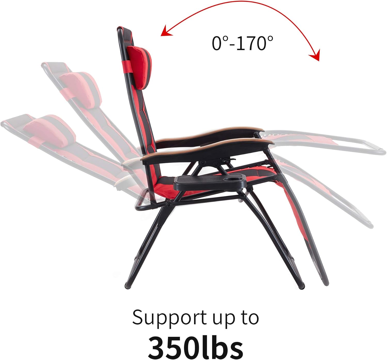 Oversize Padded Zero Gravity Chair Patio Lounge Chair with Cup Holder for Outdoor Beach Pool, Red : Garden & Outdoor