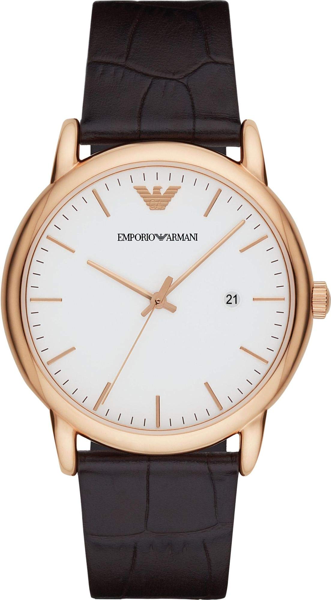 Emporio Armani Men's Stainless Steel and Brown Leather Watch (Model ...