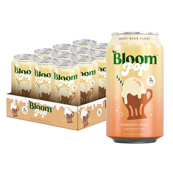 BLOOM POP PREBIOTIC SODA 12 PACK, ROOTBEER FLOAT...