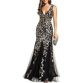 Ever-Pretty Women's Sequin Formal Dress Double V-Neck Sleeveless Mermaid Long Evening Prom Dresses 07886