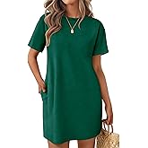 Ekouaer Nightgowns for Women Cotton Sleep Shirts Tshirt Nightshirt Casual Sleepdress Sleepwear with Pockets Evergreen L