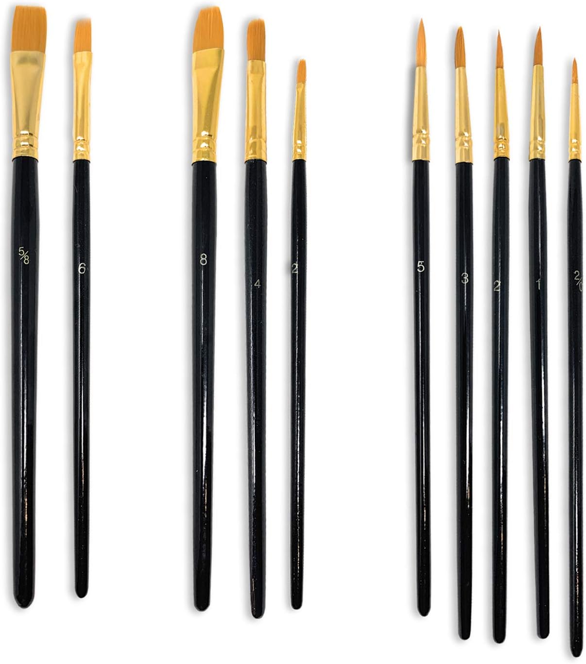MSC Paint Brush Set 10 pc Nylon Hair Paintbrushes Multi Purpose Wooden Watercolour, Oil, Gouache, Acrylic Painting, Ceramic