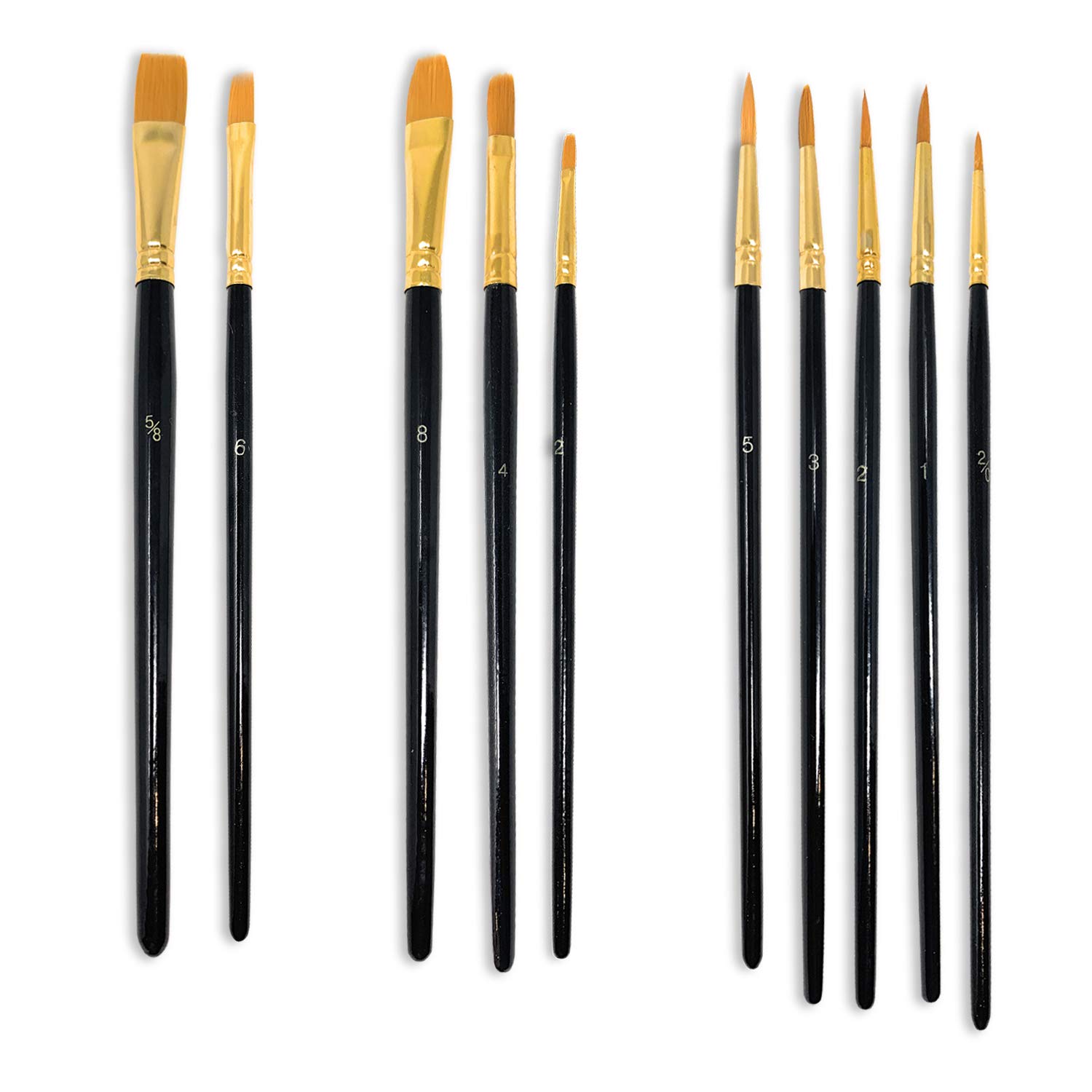 MSC Paint Brush Set 10 pc Nylon Hair Paintbrushes Multi Purpose Wooden Watercolour, Oil, Gouache, Acrylic Painting, Ceramic, Craft Art Brushes (Black)