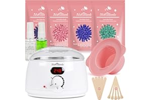 MAROMAMIX Waxing Kit for Women Men Digital Wax Warmer Hair Removal Machine with 4 Packs of Hard Wax Beads & Silicone Wax Pot for Legs, Face, Eyebrows, Bikini, Brazilian Full Body at Home Waxing Kit