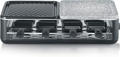 - Grelhador raclette com pedra natural e grelha com 8 tabuleiros com revestimento antiaderente 1300 W Preto RG 2366