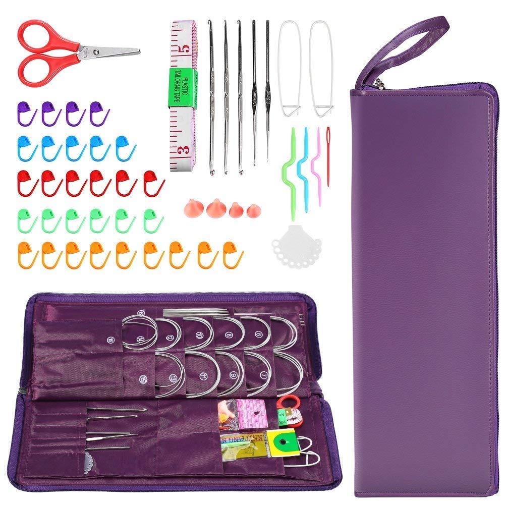 104pcs Knitting Kit Straight Circular Knitting Needles Crochet Hook Needlework Weave Set Hand Tool Accessorieswith Pu Bag