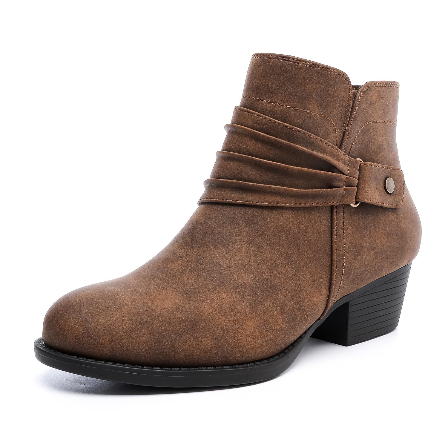 Photo 1 of Luoika Women's Wide Width Ankle Boots - Black Brown Short Boots Block Low Heel Side Zipper Booties. khaki 230715 8xw