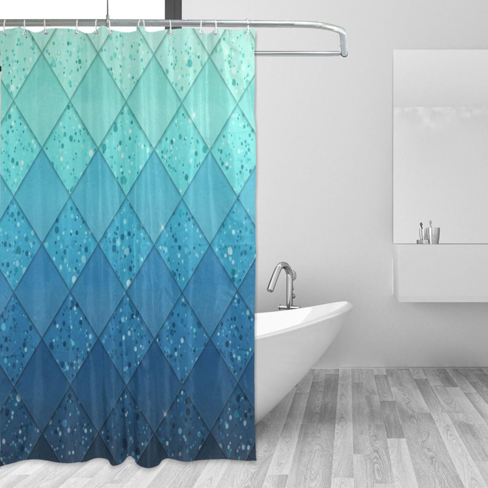 ZOEO Shower Curtain Backdrop Ocean Blue Teal Mermaid Fish Scales Geometric Rhombus Bathroom Home Decor Set Fabric Bridal Polyester Washable Waterproof 12 Hooks for Women 72x72 Inch