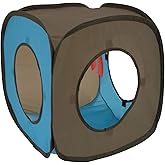 Kitty City Pop-Up Rolling Cat Cube Toy, Collapsible Indoor Cat Play Cube with Peekaboo Openings &amp; Hanging Tassel, Lightweight Foldable Cat Furniture - Blue / Brown