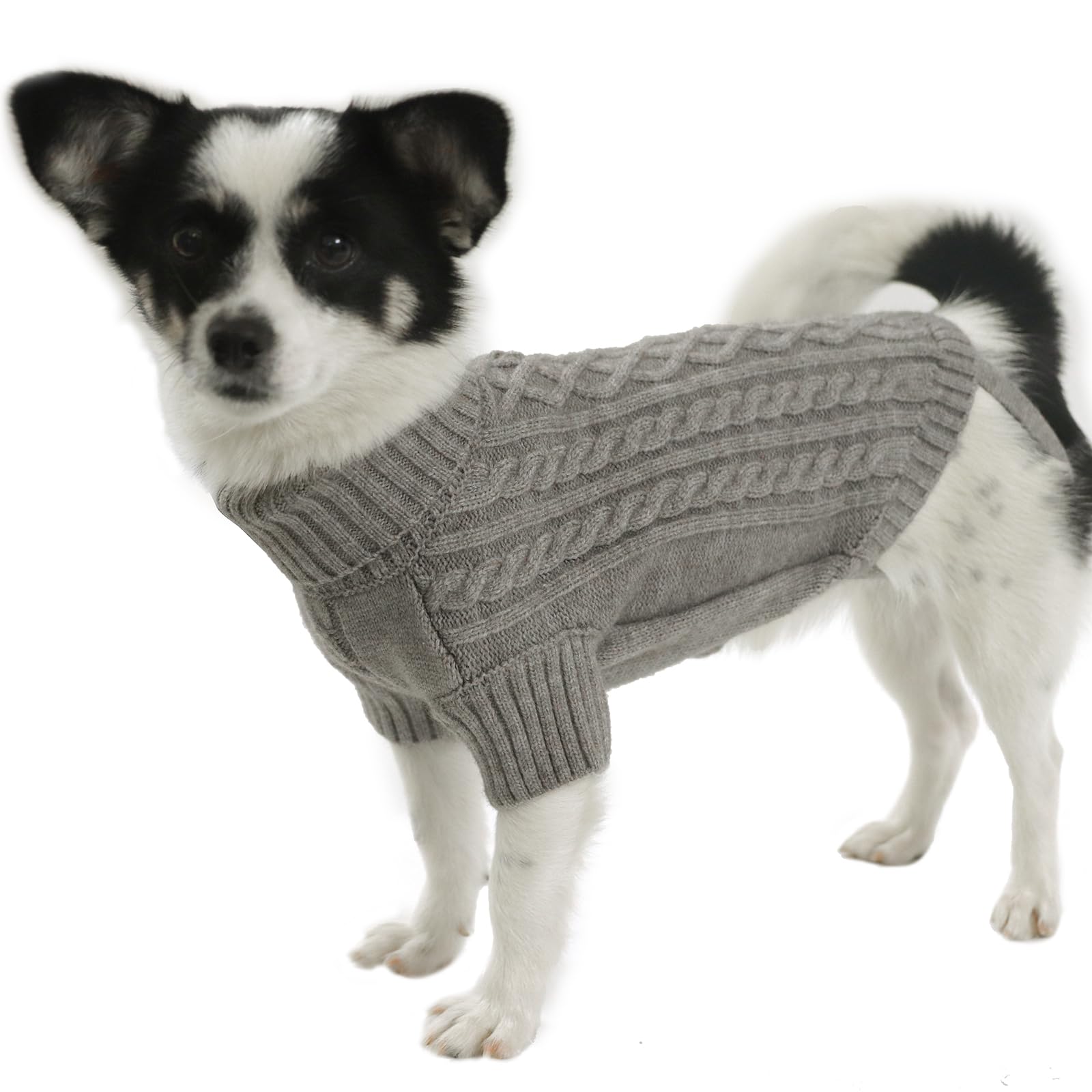 LiebeDD Small Dog Jumpers, Turtleneck Knitted Dog Sweater with Leash Hole Winter Warm Puppy Jumper for Small Dogs Cold Weather Knitwear for Chihuahua Sausage Yorkshire Terrier, Grey — image 1