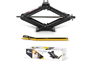 AMVIA Scissor Jack for Car - 1.5 Ton (3,300 lbs) | Car Jack Kit - Tire Jack | Portable, Ideal for SUV and Auto - Smart Mechanism with Ratchet | Heavy Duty Material