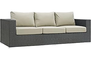 Modway EEI-1860-CHC-BEI Sojourn Wicker Rattan Outdoor Patio Sunbrella Fabric Sofa in Canvas Antique Beige