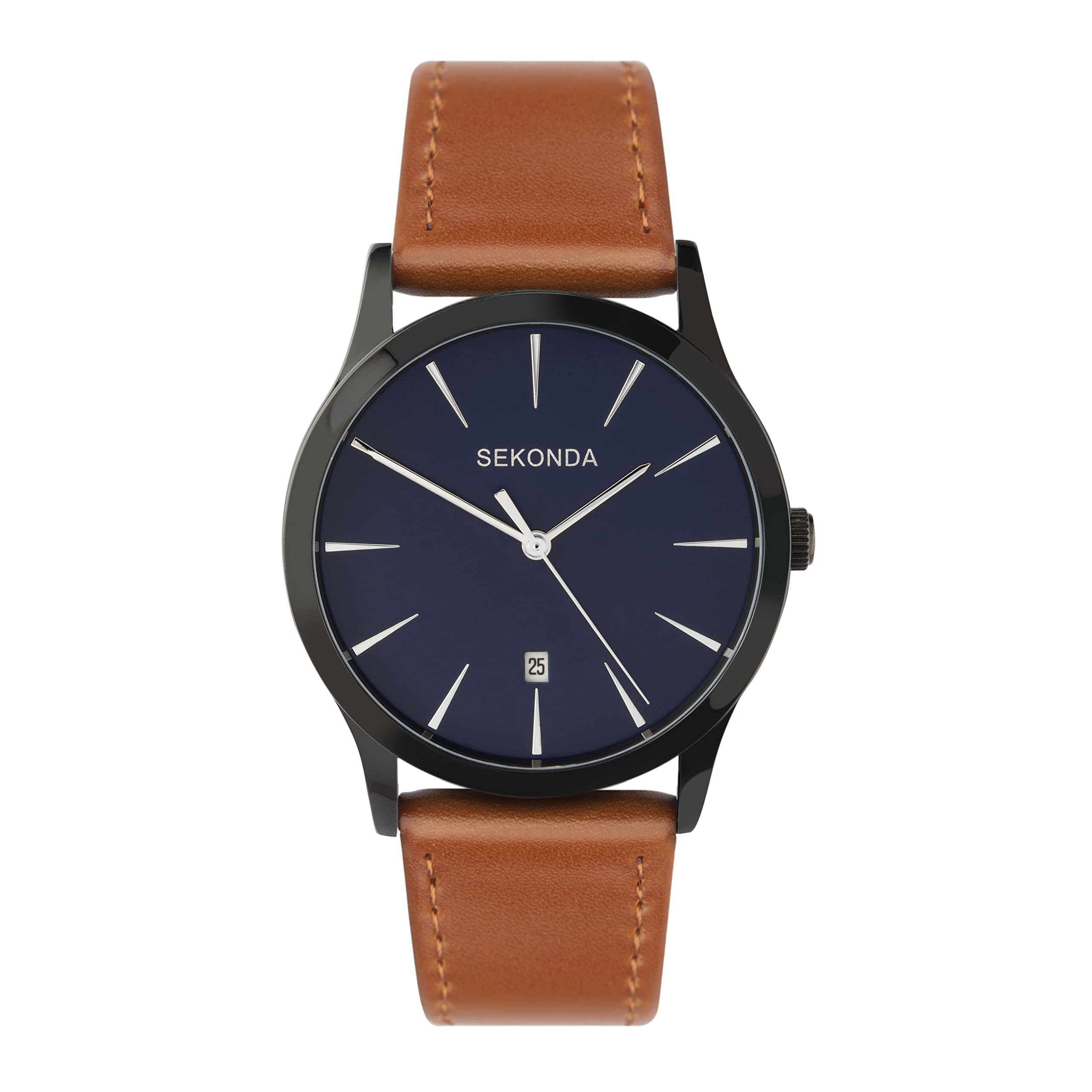 Sekonda Mens Analogue Quartz Watch with Blue Dial and Brown Leather Strap 1514