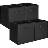 StorageWorks 13in Black Storage Cubes, Leather Cube Organizer Bins, 4-Pack | Reinforced Handle &amp; Front Panel, Faux Leather Front, Non-woven Fabric, Collapsible, Space-Saving, For Closet, Bedroom, Office