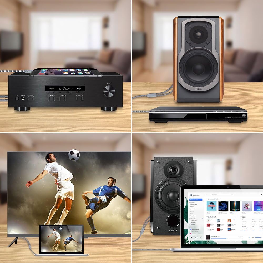 JSAUX RCA Cable, [4ft/1.2M, Dual Shielded Gold-Plated] 3.5mm Male to 2RCA Male Stereo Audio Adapter Cable Nylon Braided AUX RCA Y Cord for Smartphones, MP3, Tablets, Speakers, HDTV [Grey]: Industrial & Scientific