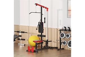 LAT Power Cable Machine with Back Cushion, GYHPD Adjustable Plate Loaded LAT Tower, LAT Pull Down Fitness and LAT Row Cable Machine, High and Low Pulley Stations for Home Gym Workout Station