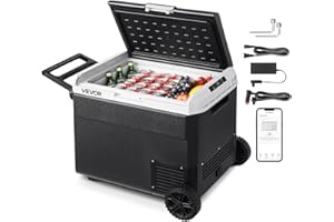 VEVOR 63.4QT/60L Car Fridge, Portable Electric Cooler with Wheels and Handle, -4℉~68℉, 12/24V DC and 100-240V AC Compressor Freezer for Outdoor, Camping, Travel, RV, Black