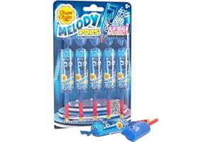 Chupa Chups Melody Pop, Blue Raspberry Flavor, Whistle Lollipops, Individually Wrapped Candy Suckers, 5 Count Pack