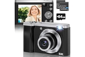 AHLIRMOY 56MP 5K Digital Camera 10X Optical Zoom, Front and Rear Dual Cameras with 2.8" IPS Touch Screen, Video Vlogging Cameras for Photography with 64G Micro Card, Compact Point and Shoot Cameras